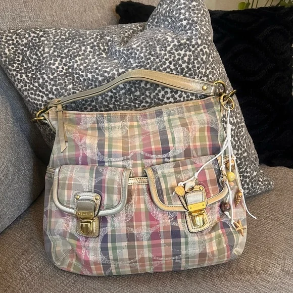 Coach Poppy Madras Tartan Pastel Plaid Hobo Shoulder Bag - Picture 10 of 13